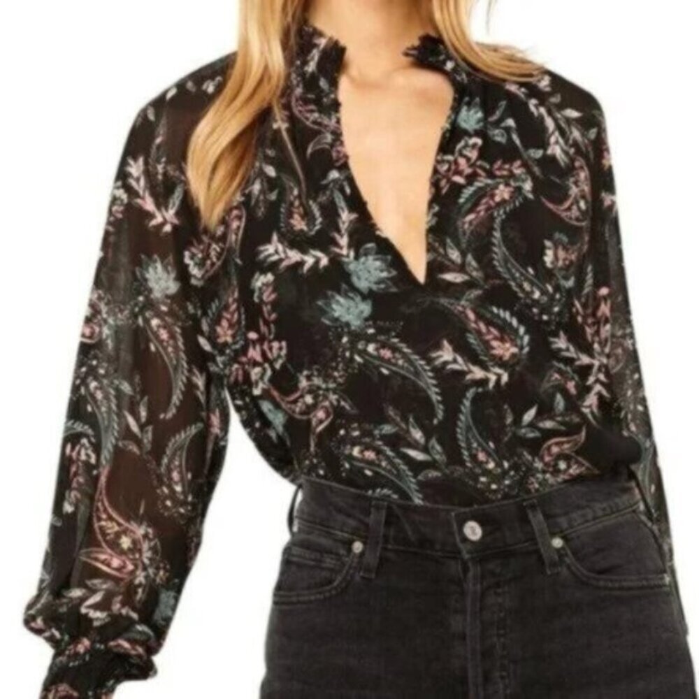 Misa Los Angeles Black Floral Blouse